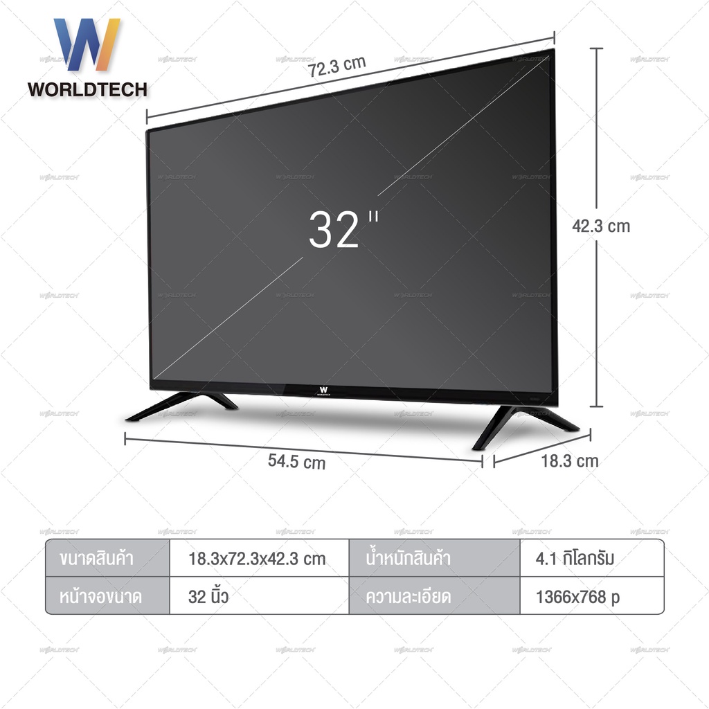 ภาพสินค้า(ใช้โค้ดลดเหลือ 2348) Worldtech ทีวี 32 นิ้ว LED Digital TV ดิจิตอลทีวี HD Ready โทรทัศน์ ขนาด 32 นิ้ว ฟรี  สาย HDMI (2xUSB, 3xHDMI) ราคาถูกๆ ราคาพิเศษ (ผ่อน0%) รับประกัน 1 ปี ดิจิตอล แอลอีดีทีวี ภาพคมชัด ความละเอียด HD เชื่อมต่อ USB, Component, AV, VG จากร้าน worldtechthailand บน Shopee ภาพที่ 8