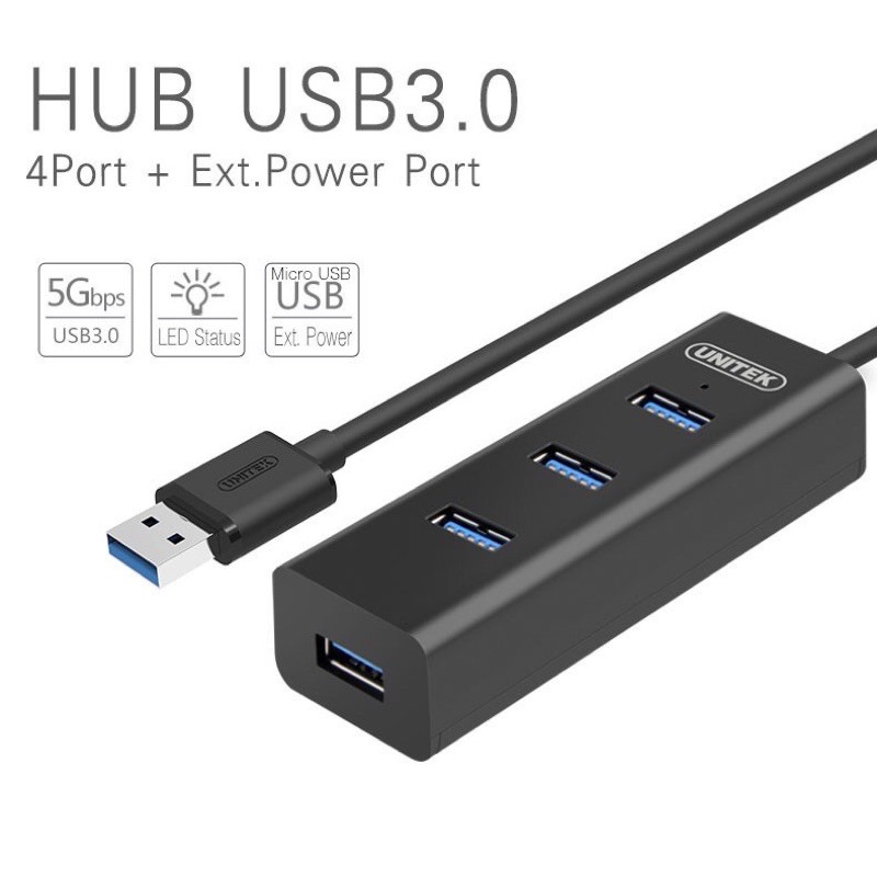 unitek-usb-3-0-4-ports-hub-ชิป-realtek-แท้-ตัวเทพต่อไฟได้-รุ่น-y-3089