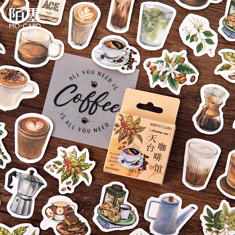 รูปภาพสินค้าแรกของสติ๊กเกอร์ เทอเรส คาเฟ่ ตกแต่ง DIY สติ๊กเกอร์ปิดผนึก เครื่องเขียน 46 ชิ้น Sticker cafe coffee shop