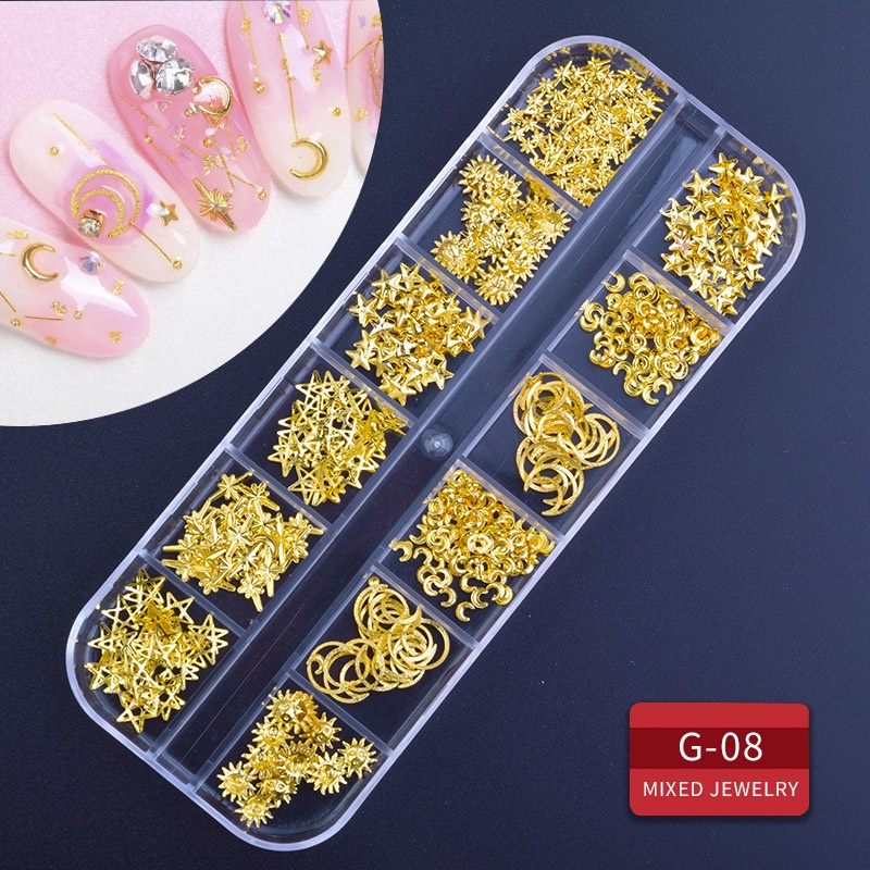 amos-japanese-xingyue-nail-art-alloy-jewelry-metal-frame-shaped-rivets-flat-bottom-rhinestone-shell-pieces