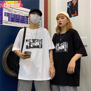 Chemisegrace✨พร้อมส่ง✨เสื้อคู่ชายหญิงน่ารัก oversize เสื้อโอเวอร์ไซส์ผู้หญิง เสื้อผ้าแฟชั่นผู้หญิง ขาวดำ ทรงหลวม2268