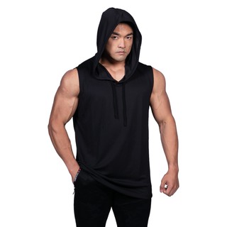 สินค้า เสื้อฮู้ดแขนกุด  ดำ ขาว Men\'s Black Hoodie