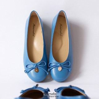 สินค้า 𝐌𝐈𝐍𝐈𝐌𝐀𝐋𝐈𝐒𝐓 รองเท้าหนังแกะ รุ่น Audrey (aqua blue) หน้าเท้ากว้าง พื้นไม่บาง