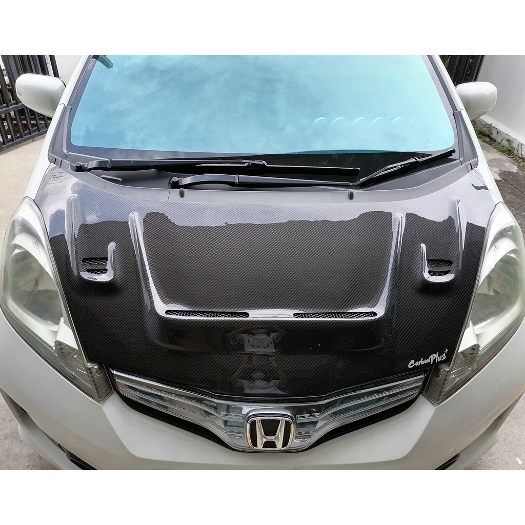 carbon-plus-ฝากระโปรงคาร์บอน-ไฟเบอร์-คาร์บอน-เคฟล่า-honda-jazz-ge-ลายสอง