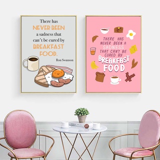โปสเตอร์ภาพวาดผ้าใบ รูปคําคมอาหารเช้า และไข่ สําหรับตกแต่งผนังบ้าน ห้องครัว ร้านกาแฟ