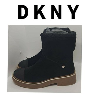 ของแท้..DKNY รองเท้าบูทสุดหรู สีดำตัดขอบทอง หนังแท้ ใส่กันหนาว พื้นกันลื่น เดินชิคๆชิบุย่า