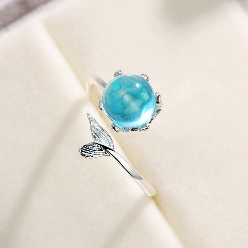ภาพหน้าปกสินค้าแหวนโฟมคริสตัล รูปนางเงือก สีฟ้า ปรับได้ ของขวัญวันวาเลนไทน์
