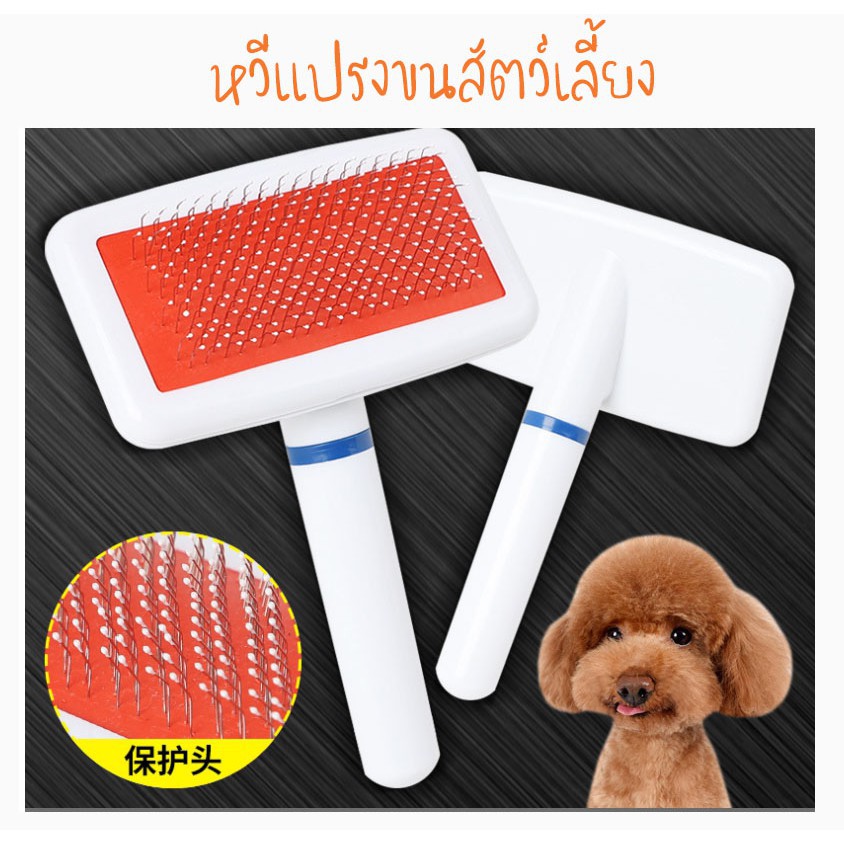 c043-หวีแปรงขนสัตว์เลี้ยง-รุ่นสีแดงขาว-pet-massage-comb-แปรงขนแมว-แปรงขนหมา