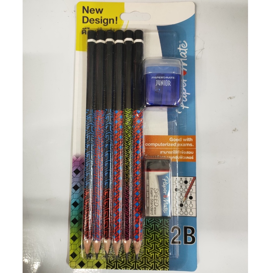 paper-mate-ชุดดินสอไม้-2b-พร้อมยางลบ-กบเหลาคละสี-บรรจุ-6-แท่ง-4895151477971