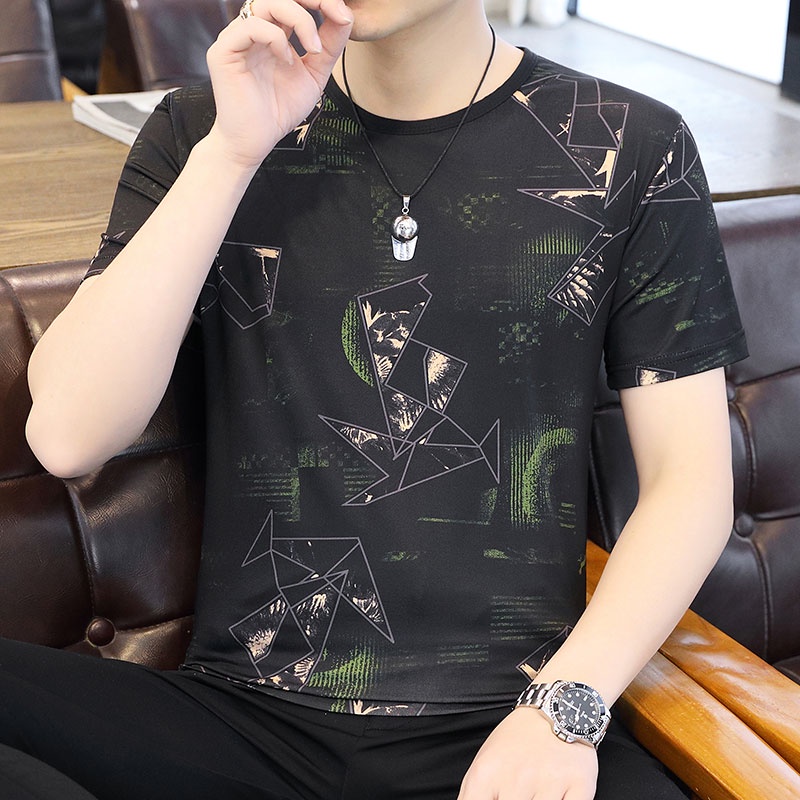 เสื้อยืดแขนสั้น-คอกลม-พิมพ์ลายกราฟฟิค-สไตล์เกาหลี-แฟชั่นฤดูร้อน-สําหรับผู้ชาย