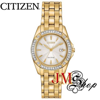 CITIZEN Eco-Drive Silhouette Crystal นาฬิกาข้อมือผู้หญิง สายสแตนเลส รุ่น EW2352-59P (Gold)