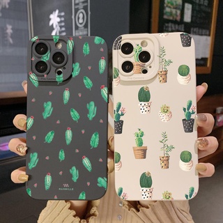 เคสโทรศัพท์มือถือ ขอบสี่เหลี่ยม ลายกระบองเพชร สําหรับ iPhone 14 Plus 13 Pro Max 12 iPhone 11 XR 8 7 SE 2022