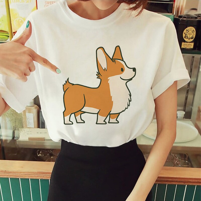 ผู้หญิง-tshirt-ฤดูร้อน-harajuku-การ์ตูนน่ารัก-corgi-สุภาพสตรี-tees-แฟชั่น-o-neck-ลำลองแขนสั้น-t-เสื้อ-femme-2021-ขนาด