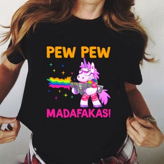 Camisetas เสื้อยืดลําลอง แขนสั้น พิมพ์ลาย Pew Pew Madafakas สีดํา แฟชั่นฤดูร้อน สําหรับสตรี 2022สามารถปรับแต่งได้