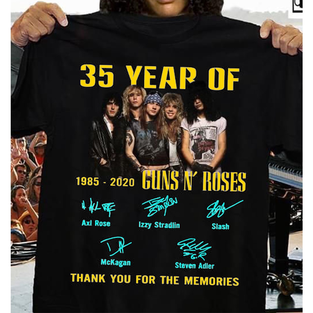 เสื้อยืดสีขาวเสื้อยืดคอกลม-ผ้าฝ้าย-พิมพ์ลาย-guns-amp-roses-band-with-the-signature-guns-n-roses-สําหรับผู้ชาย-และผู้หญิง