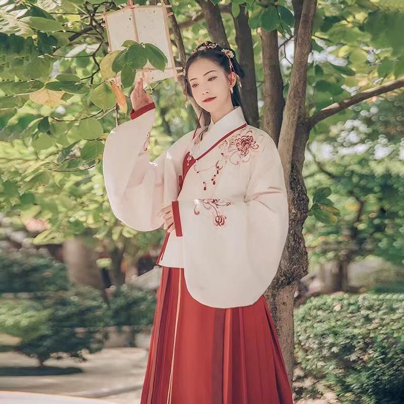 hot-sale-ผู้หญิง-hanfu-แบบดั้งเดิม-furong-moon-เย็บปักถักร้อย-wadded-กระโปรง-อีกฝั่งดอกไม้ปัก-กระโปรงม้าสีแดง-สไตล์ประจ