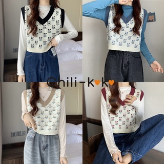 Chili_k❤️k❤️*ฟชั่นหญิงพร้อมส่ง*เสื้อกั๊กไหมพรม ลายวินเทจ ใส่สวย เนื้อผ้าดีไม่หนาไม่บางมาก 23165