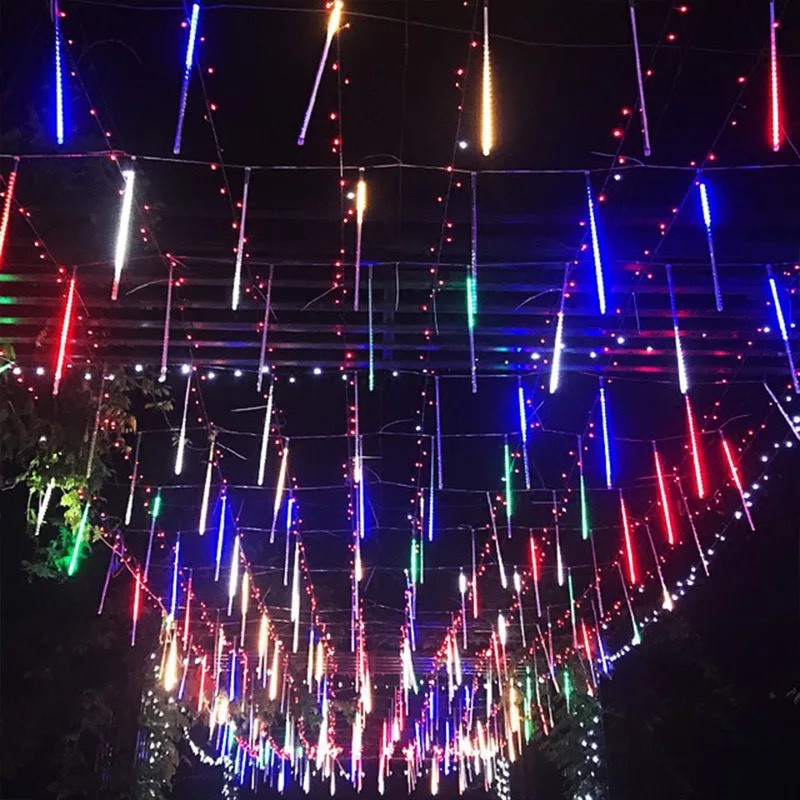 led-ไฟดาวตก-ไฟประดับตกแต่ง-ไฟดาวตก-1-ชุด-8-แท่ง-50-cm-ทนแดดทนฝน-สี-rgb-สายยาว-8-เมตร-100-led-มีปุ่มกดฟังชั้นได้หลายโหมด