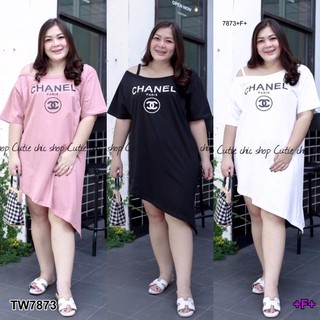 Dress #Bigsize เดรสปาดไหล่ชายเฉียง TW7873