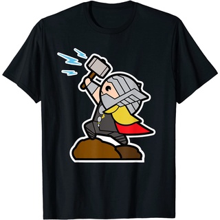 ROUND คอลูกเรือเสื้อยืด พิมพ์ลายกราฟิก Marvel Thor Mjolnir Hammer Kawaii น่ารัก-4XL