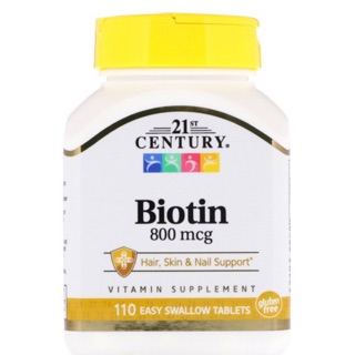 ฉลากใหม่ 21st Century Biotin 800 mcg 110 เม็ด