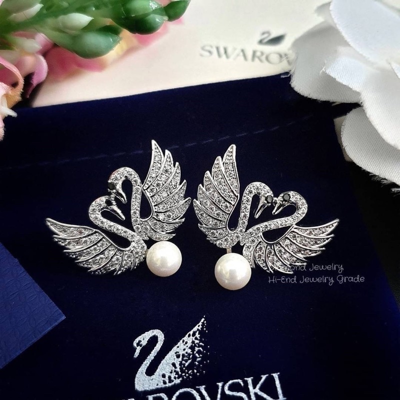 iconic-swan-pierced-earring-jackets-ต่างหู-swarovski-งานหงษ์ค่ะ-งานเพชร-cz-แท้