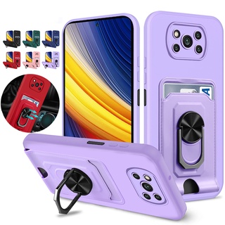 เคสซิลิโคนนิ่ม พร้อมแหวนขาตั้ง ช่องใส่บัตร สําหรับ Xiaomi POCO X3 NFC Pro POCO F3 M3 M4 Pro 5G Xiaomi Mi 12 11 Lite 11T Pro