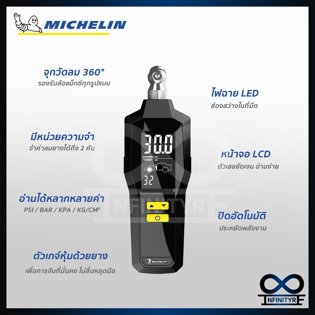 ภาพหน้าปกสินค้าเกจ์วัดลมยางมิชลิน Programmable Digital ระบบตั้งโปรแกรม ลิขสิทธิ์แท้จาก มิชลิน Michelin รุ่น 12295 จากร้าน infinityre บน Shopee