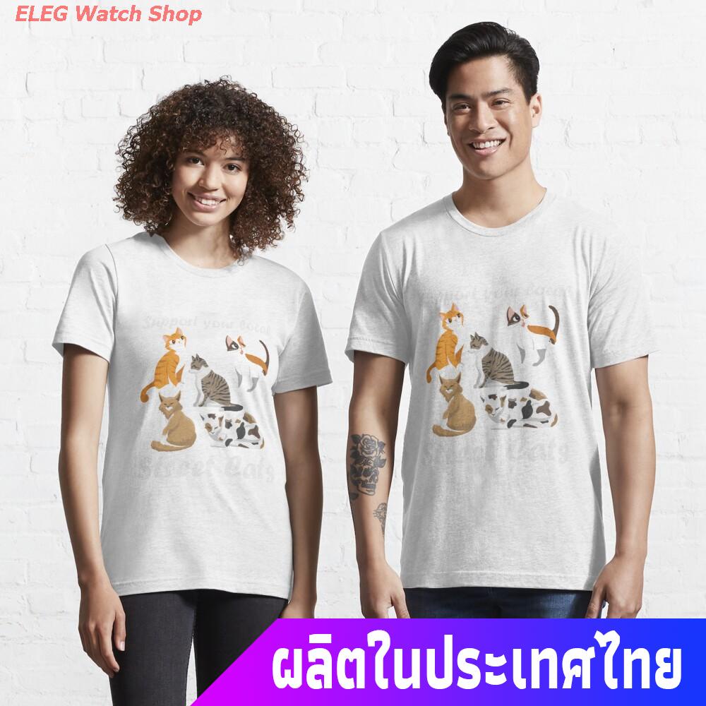 แมวข้างถนน-ผู้หญิง-ผู้ชาย-support-your-local-street-cats-essential-t-shirt-discount-เสื้อยืดผ้าฝ้าย