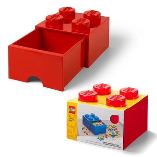 กล่องเลโก้ มีลิ้นชัก กล่องใส่เลโก้ LEGO Brick Drawer 4 knob สีแดง RED 25x25x18 cm ของแท้