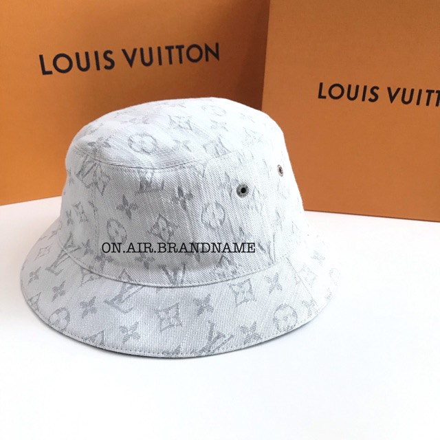 LOUIS VUITTON Vintage Monogram LV Logo Bucket Hat #L White Denim RankAB