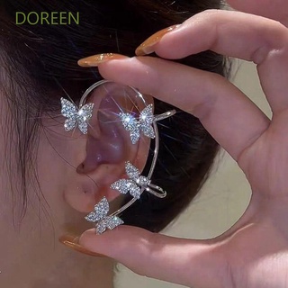 Doreen ของขวัญ Rhineston ต่างหูคลิป หรูหรา ผู้หญิง ต่างหูผีเสื้อ เกี่ยวหู ข้อมือ หรูหรา แฟชั่น เครื่องประดับ ไม่ต้องเจาะ โลหะ เก๋ไก๋ สไตล์เกาหลี ต่างหู