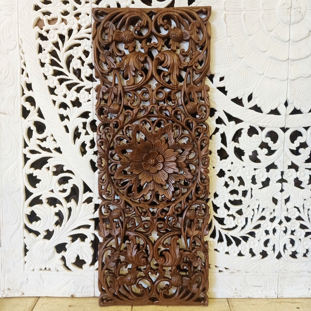 งานไม้-งานแกะสลัก-ไม้สัก-รูปดอกไม้-ขนาดกว้าง-35-x-ยาว-90-ซม-wood-carving-for-decoration