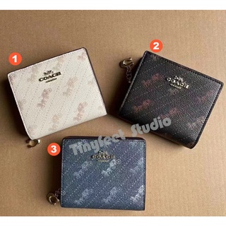 Coach C4104 Snap Wallet with Horse And Carriage Dot Print Women Zip Fold Purse . กระเป๋าสตางค์