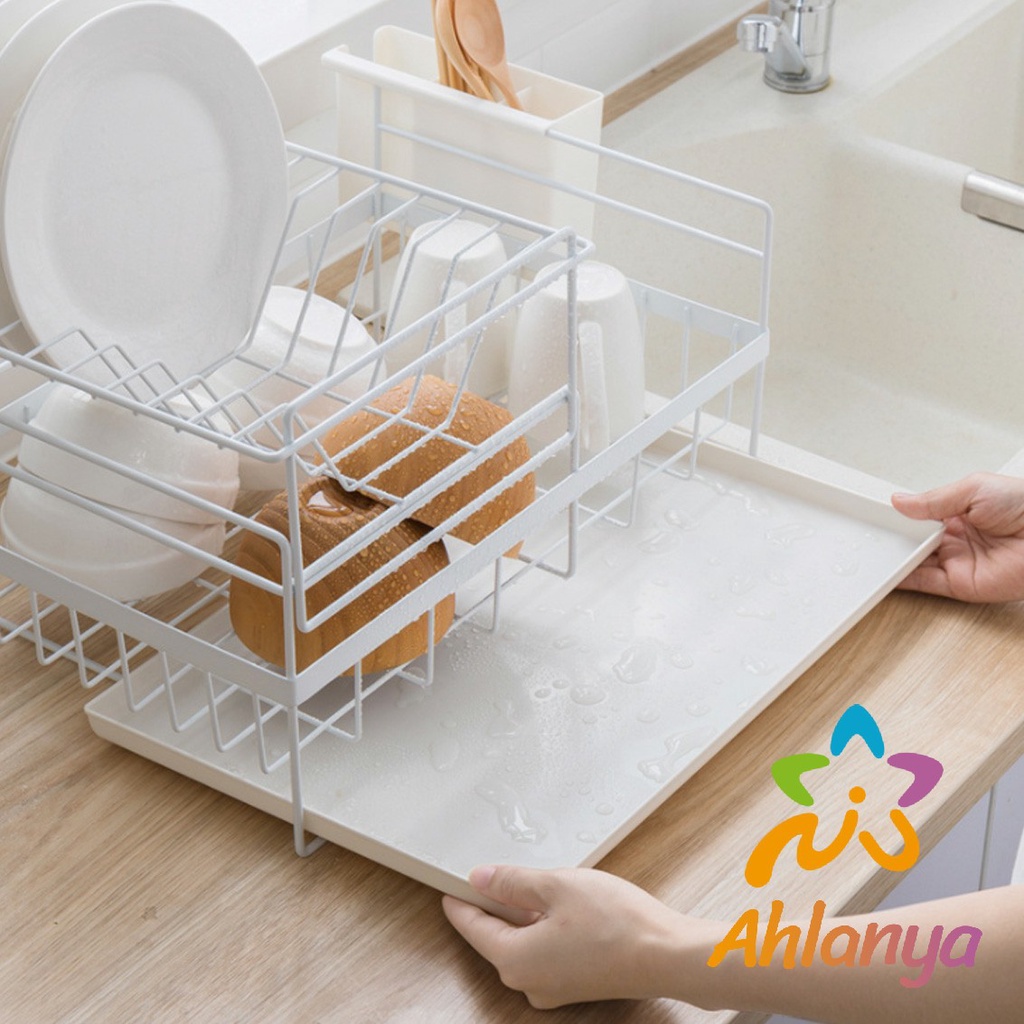 ahlanya-ที่คว่ำจาน-พร้อมถาดเก็บน้ำ-ชั้นเก็บ-ชั้นเก็บของบนโต๊ะอาหาร-จัดระเบียบ-double-drain-dish-rack