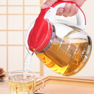 กาชงชา 1500 มล. สีแดง กาชงชาญี่ปุ่น กาชงชาฐานพลาสติก กาแก้วชงชา กาชงชาแก้วใสปากสั้น กาน้ำชา พร้อมที่กรองสแตนเลส