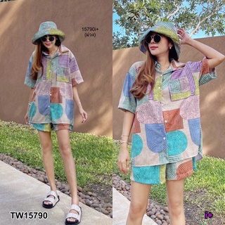 TW15790 Graphic Shorts Set เซท 3 ชิ้น เซทเสื้อ กางเกงและหมวกทรงบัคเก็ต ลายกราฟิกเกร๊ๆ เนื้อผ้าโพลีเอสเตอร์