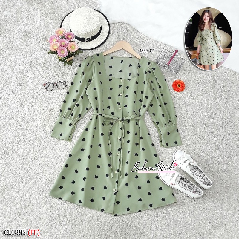 cl1885-dress-เดรสสั้นติดกระดุมหน้า-ปลายแขนติดกระดุม