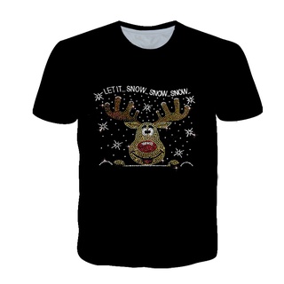 baju tshirt Christmas murah 2021 T-shirt Atmosfer Krismas Dicetak 3D Lelaki Musim Panas Sukan Selesa Baru Longgar Lengan