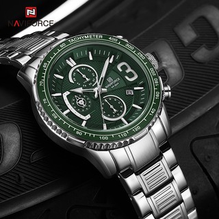 สินค้า Naviforce นาฬิกาข้อมือควอทซ์ โครโนกราฟ กันน้ํา หรูหรา สีเขียว แฟชั่นสําหรับผู้ชาย 2021