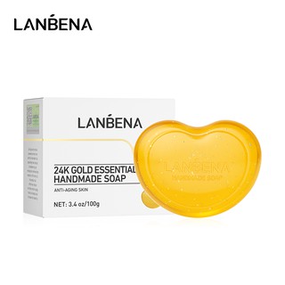 Lanbena สบู่ทองคํา 24K แฮนด์เมด ต่อต้านริ้วรอย ทําความสะอาดผิวหน้าอย่างล้ําลึก ให้ความชุ่มชื้น ไวท์เทนนิ่ง ดูแลผิวหน้า 100 กรัม