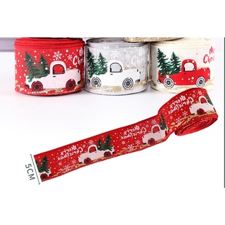 เทปพันกล่อง ของขวัญ ลาย Christmas Tape Ribbon สายรัด ริบบิ้น มี 4 ลาย ริบบิ้นผ้า กว้าง 5 cm ยาว 5 เมตร เทปผ้า ของชำร่วย