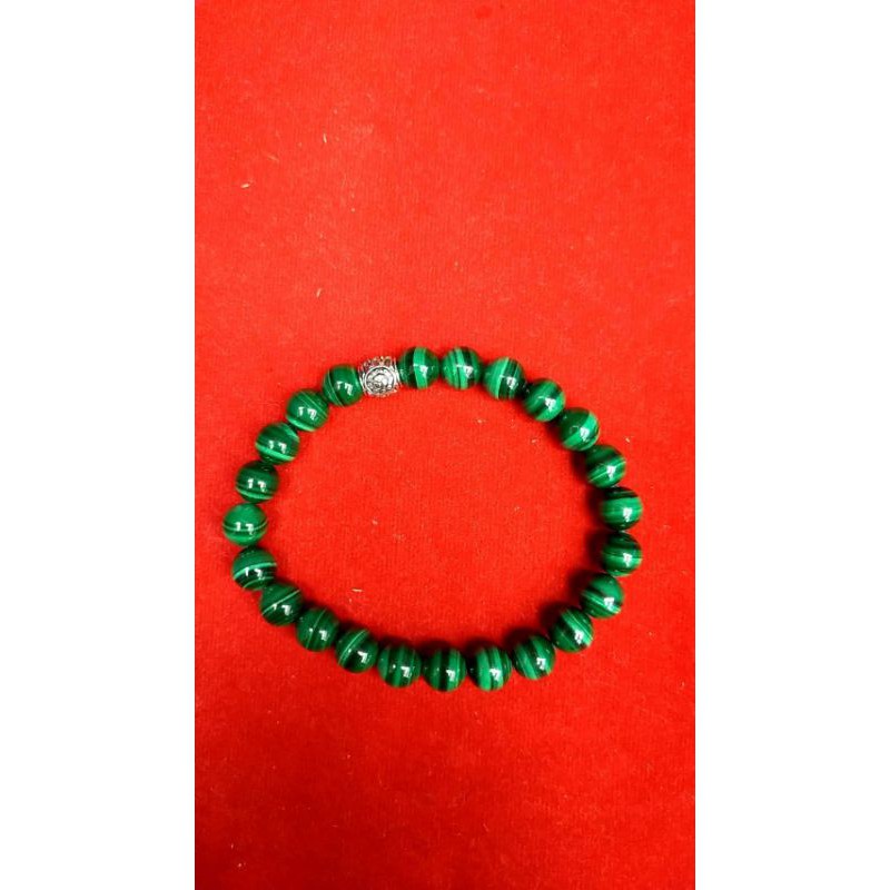 หินเเท้-หินนำโชค-กำไลหิน-กำไลหินนำโชค-malachite-8mm-เม็ดเครื่องเงิน-92-5