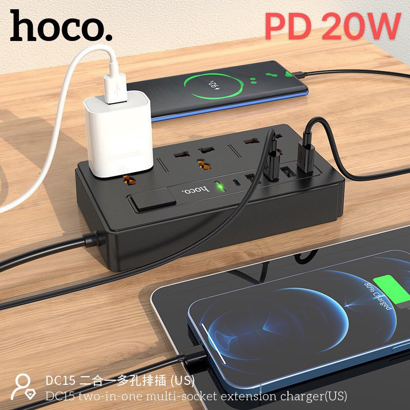 Hoco DC15 2in1 Multi-Socket Charger QC 3.0 PD 20W - รางปลั๊กไฟ ปลั๊ก ...