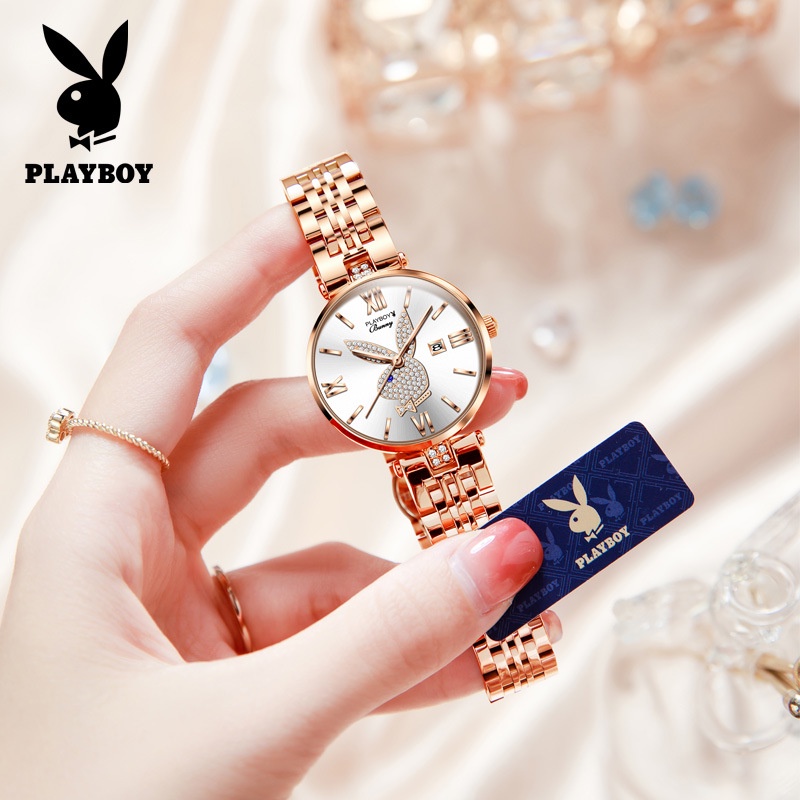 playboy-famous-brand-watch-2054-ของแท้-กล่องของแท้-แฟชั่น-กันน้ํา-ของขวัญ-ตัวเลือกแรก-ชุดกล่องของขวัญ-นาฬิกาผู้หญิง