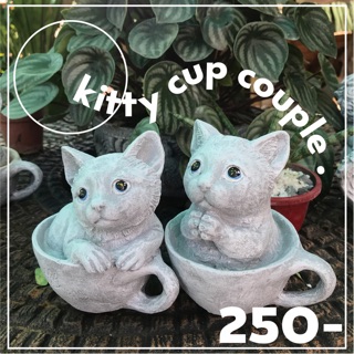 AMO GALLERY | cat cup (ราคาต่อคู่)ตุ๊กตาปูนปั้น ตุ๊กตาสวน แต่งคาเฟ่ ร้านกาแฟ รูปปั้นแมว