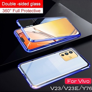 Double sided Tempered Glass Phone case For Vivo V23 pro V23pro V23E V 23E V23 E Y76 Y15s Y15A Y 76 Y 15s Y 15a Y15 s 4G 5G Magnetic Metal Frame Hard Back Cover Shockproof Casing