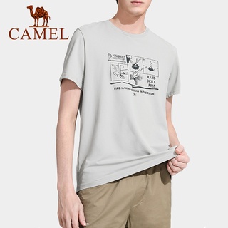 Camel เสื้อยืดคอกลม แขนสั้น ผ้าฝ้าย สีพื้น ใส่สบาย สําหรับผู้ชาย