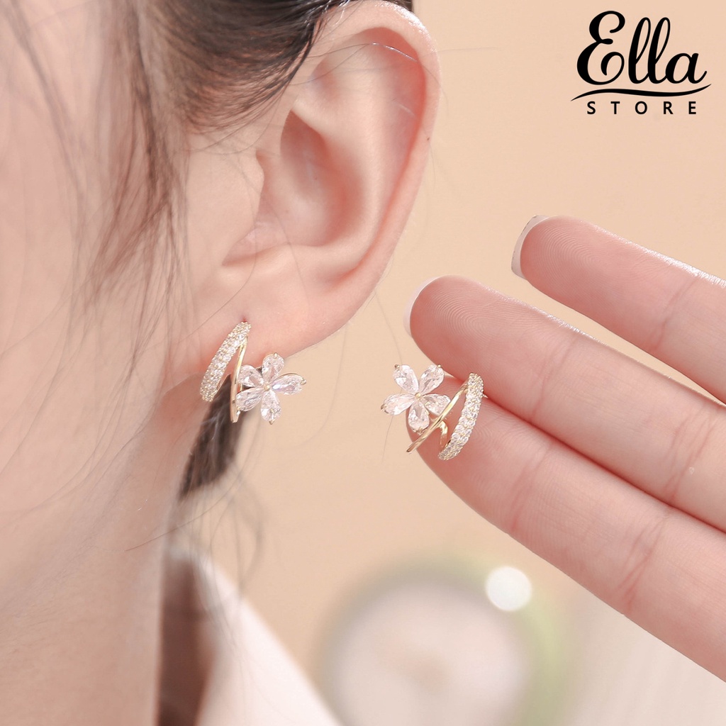 ellastore123-ต่างหูห่วง-รูปดอกไม้-ประดับพลอยเทียม-แวววาว-สําหรับผู้หญิง-1-คู่