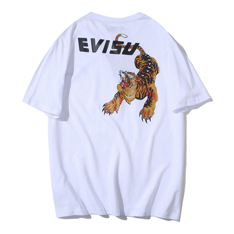 new-evisu-tiger-monogram-เสื้อยืดคอกลมแขนสั้นสําหรับผู้ชาย-เสื้อคู่-ผ้านำเข้า-พร้อม
